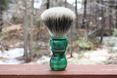24MM APLuxury Fan w/Elegant Emerald Handle | Shaving Brush | APShaveCo